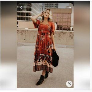 Bohme boho smocked patterned dress